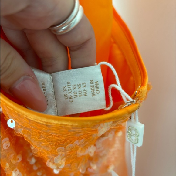 NWT Caroline Constas Orange Sequin Halter Midi Dress - Picture 7 of 9